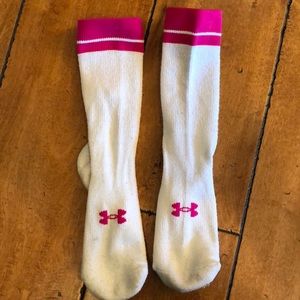White and pink under armour socks